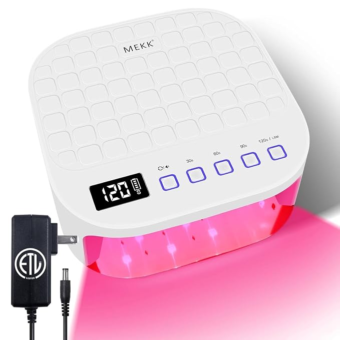 MEKK Red Light UV LED Nail Lamp, Cordless Professional UV Nail Light | Auto Sensor, Flash Cure, Cordless,Rotatable LCD, Checkered Design,Low Heat,No Harm, Suitable for Salon and Home-White