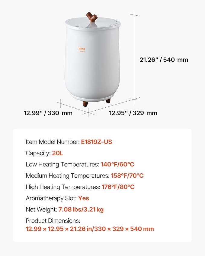 VEVOR Towel Warmers for Bathroom, Towel Warmer Bucket Auto Shut Off for Spa Fits up to 3 Oversized Towels, Blankets, Clothes, Bathrobes, PJ's and More