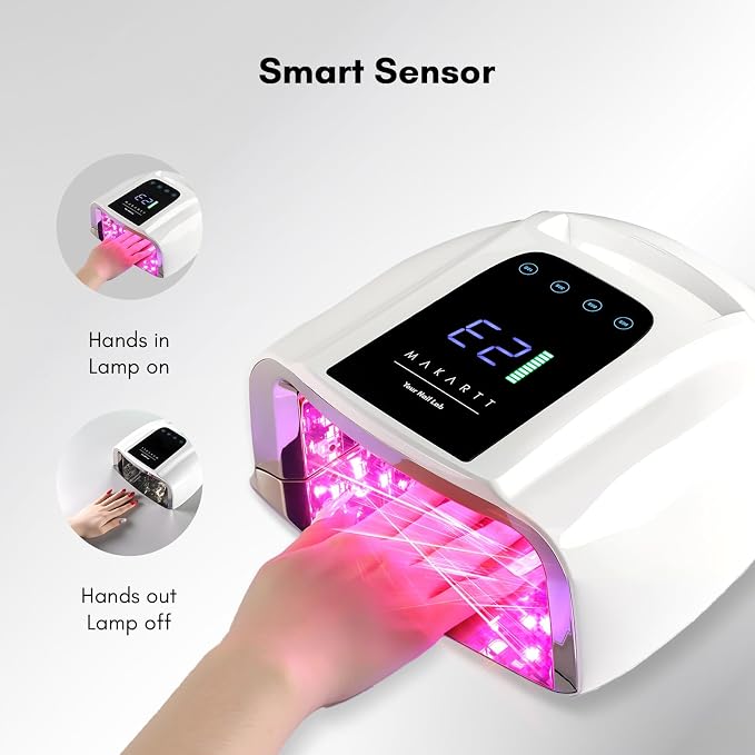Makartt Professional UV LED Nail Light with Handle Rechargeable Nail Dryer | Cordless Nail Light with 42 LED Beads 4 Timers LCD Auto Sensor Fast Curing Gel Polish for Salon Nail Artist, White