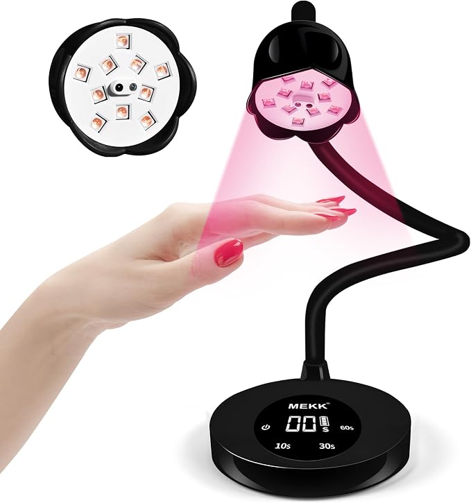 MEKK Flash Cure Nail Lamp,30W Cordless Mini UV Light for Gel Nails | Gooseneck, auto sensor, 4 timers, fast flash curing Light,no harm,portable, usb-c, dual uv led light, salon & home, black