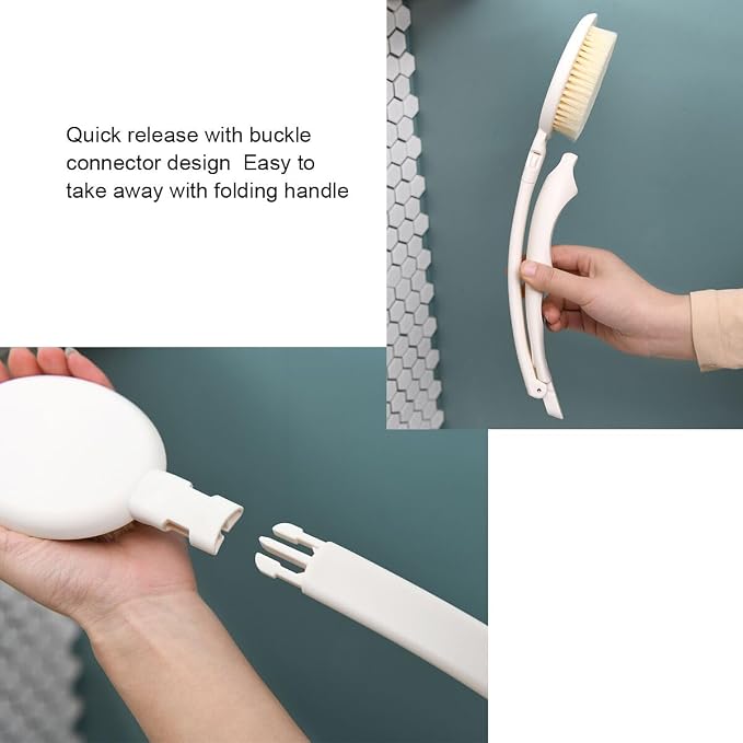 LFJ 19" Long Handle Shower Sponge Brush Set | 3 in 1 Body Brush, Bath Sponge and Lotion Applicator Improved Skin Health, Suitable for Men and Women, Foldable