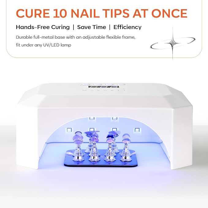 Makartt Strong Magnetic Nail Stand: Press-On Nail Holder with Metal Base | Holds 10 Tips at Once with 200 Tabs, Stable Holders for Nail Art Practise, Batch Design Curing Display, DIY Home & Salon Use