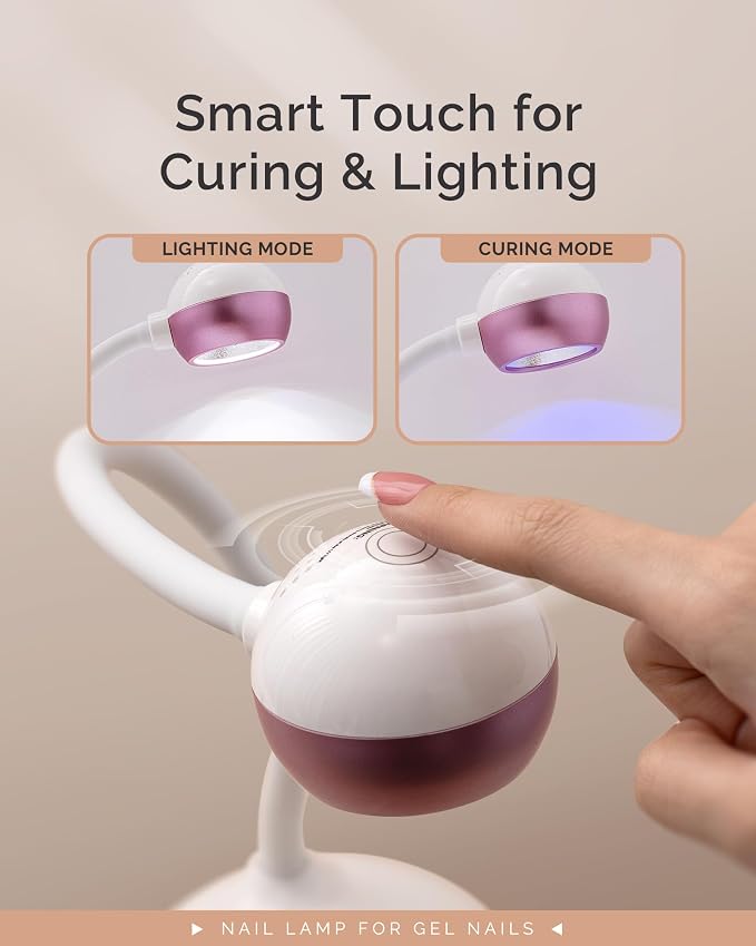 MelodySusie 360° 2-in-1 Gooseneck Nail Lamp S-Pro09M for Detail Work | 60s Timer, 2000mAh Battery, 6h Runtime, One-Touch Control, Rhinestone Glue, False Nail Glue, Cat Eye & Nail Tip