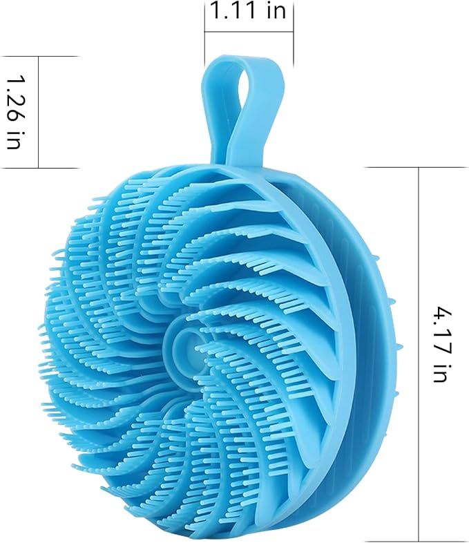 Double-Sided Silicone Body Scrubber Shower Bath Brush（Blue） | Handheld Cleansing Skin Brush for Sensitive Kids Women Men All Kinds of Skin