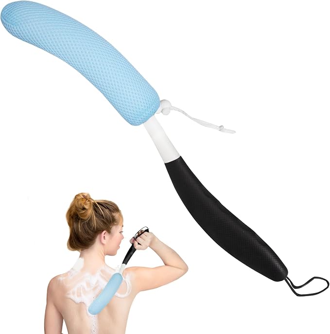 Back Scrubber for Shower,15.35" Long Handle Shower Brush for Body | Back Brush for Shower for Men Women, Long Handled Bath Sponge for Deep Clean,Exfoliating,Anti-Slip Curve Handled
