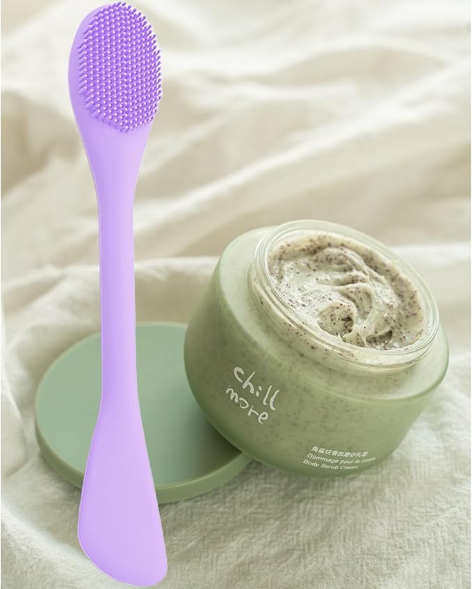 2 in 1 Facial Cleansing Brush&Silicone Face Mask Applicator, 2PCS Face Mask Brush Face Scrubber for Exfoliating, Massaging, Remove Blackheads, Applicator for Mud, Body Lotion, DIY Mask, Pink & Purple