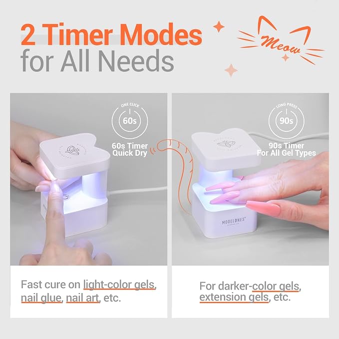 modelones Mini UV Light for Gel Nails Flash Curing 2 Timers | White UV Light for Gel Nails Fast Extension System, Portable Manicure UV LED Light for Gel Nail Polish DIY Nail Art