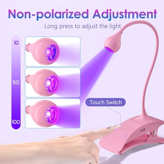 AORAEM UV Nail Lamp, Rechargeable Gooseneck UV Light for Gel Nails | Flash Cure Lamp Nail Dryer with Clamp, Portable LED Gel Light 3 Level Timing Home Professional DIY Manicure Salon (Pink)