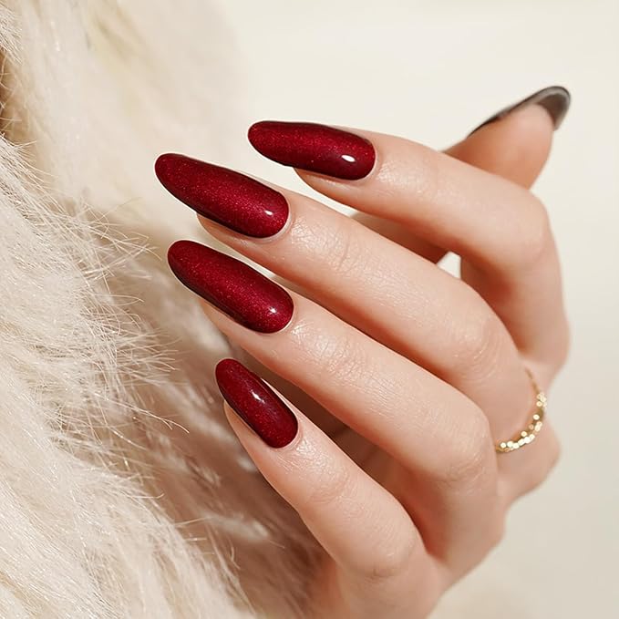 Semi Cured Gel Nail Strips - 20Pcs Burgundy UV Gel Nail Wraps with Wine Red Design, Long Lasting Salon-Quality Stickers, Includes Nails File & Wooden Stick - UV/LED Lamp Required