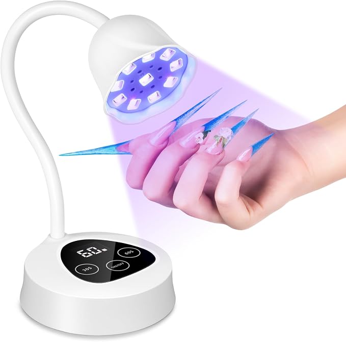 UV LED Nail Lamp, 30W Rechargeable Mini UV Light | 2 Timers & Auto Sensor, Fast Curing, Gooseneck Design, For Home DIY Manicure
