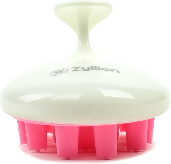 Zyllion Hair Shampoo Brush and Scalp Massager Care for Dandruff Removal, Scrubber, Hair Growth and Exfoliator with Flat and Pointed Soft Silicone Bristles for Women and Men - Pink (ZMA-12-PK)