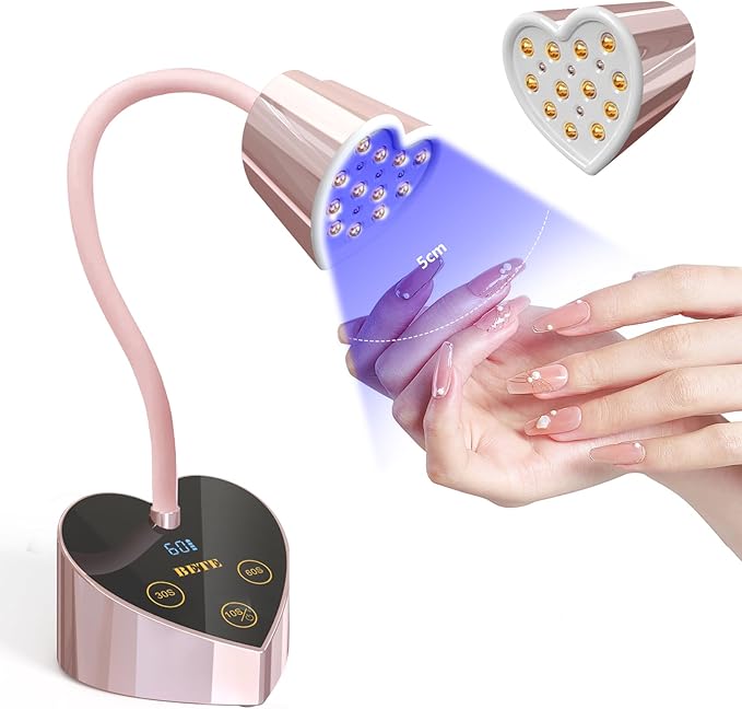 BETE Mini UV Nail Lamp Flash Cure Gel Nail Polish, 360° Foldable Gooseneck UV LED Nail Lamp with Smart Sensor, USB Portable Cordless 30W Rechargeable Nail Dryer with 3 Timers for Salon Home DIY