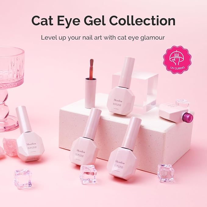 MelodySusie Ruby Gleam Red Cat Eye Set Cat Eye Gel Nail Polish Set 6 Pcs, 0.26 Fl Oz Glitter Holographic Magnetic Nail Polish with Magnet, UV Nail Polish for Nail Art Manicure Salon DIY at Home