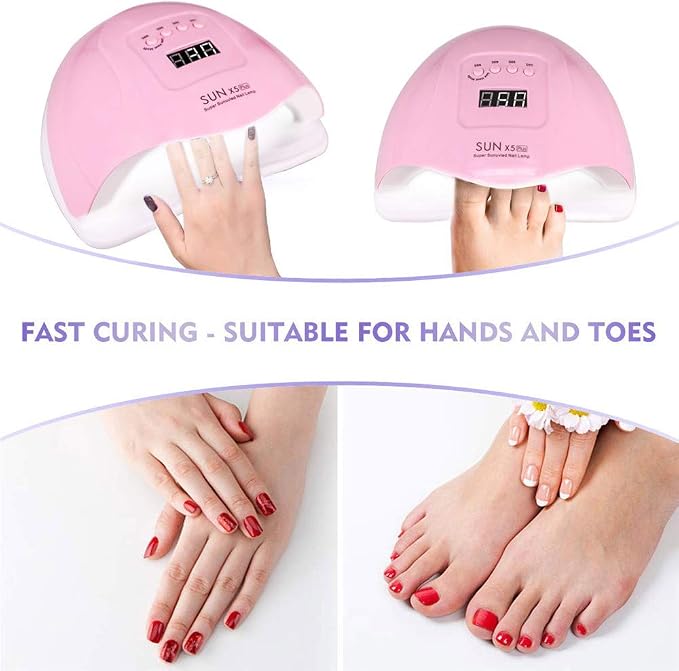UV LED Nail Lamp, 80W Professional Gel Dryer, 4 Timers, Temp Protect | Smart Sensor Auto On/Off, Fast Drying for Fingers and Toes, Home Salon Manicure Light, Pink