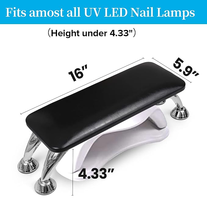 Arm Rest for Nails Tech, Easy Clean Nail Arm Rest, Reduce Back Pain for Nails Tech, Sturdy Support Armrest for Nails Fits UV LED Nail Lamp Underneath, Salon & Home Use (Black)