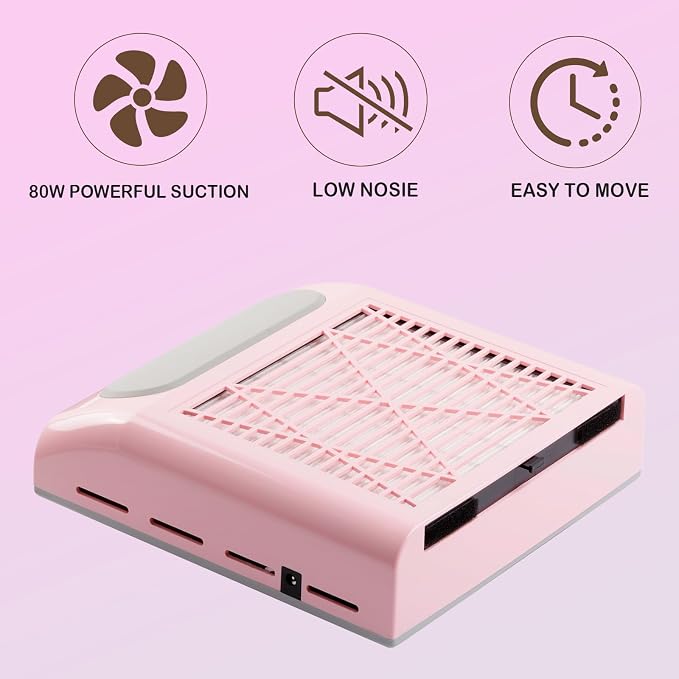 Biutee Nail Dust Collector 80W Nail Vacuum Dust Fan Nail Dust Extractor | 2 Reusable Filters, 80W Suction, Low Noise, High-efficiency Heat Dissipation, for Manicure Salon & Home