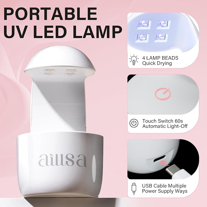 AILLSA Gel Nail Kit Solid Gel Nail Glue for Nail Tips with Nail Lamp | Upgrade Glue Gel for Fake Tips Press on Nails, Nail Extensions Kit with Portable Nail Lamp for Beginners