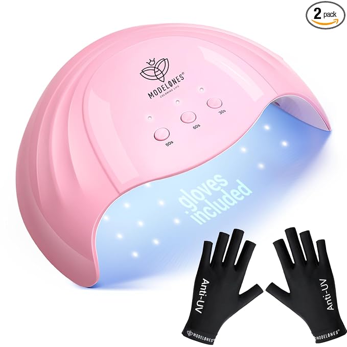 Modelones UV Nail Lamp 48 W Nail Dryer with 3 Timer Settings | UV Light for Gel Nails LED Nail Lamp Professional UPF99+ UV Protection Gloves for Art Manicure