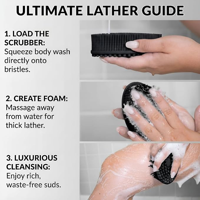 Silicone Body Scrubber, Exfoliating Loofah Alternative for Women Men, Soft Silicone Body Shower, 2 in 1 Bath and Shampoo Brush for Sensitive Skin, Back,Showering,Brush Exfoliator (Black)