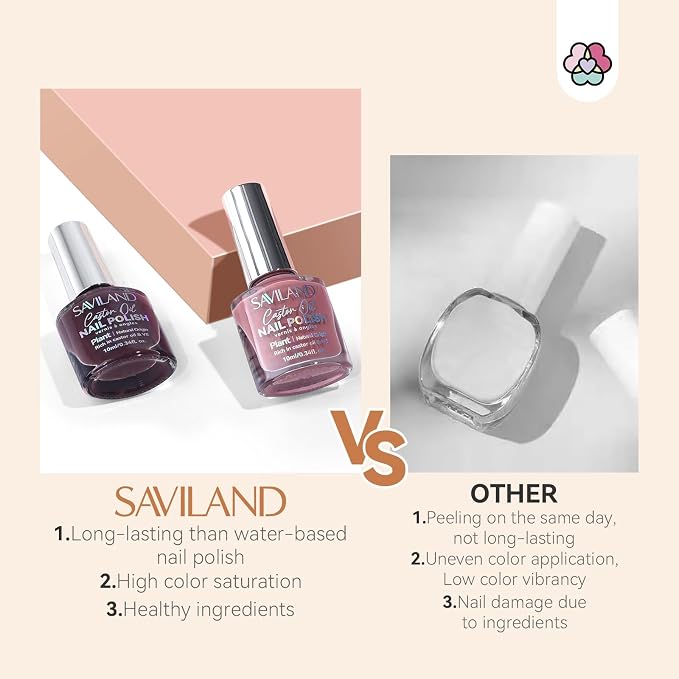 SAVILAND Pink Nail Polish Set: Burgundy Dark Red White Pearl Quick Dry Nail Polish Regular Kit with Castor Oil Base and Top Coat Nail Lacquer Set DIY Art at Home Gift 12 Colors 14 Pcs
