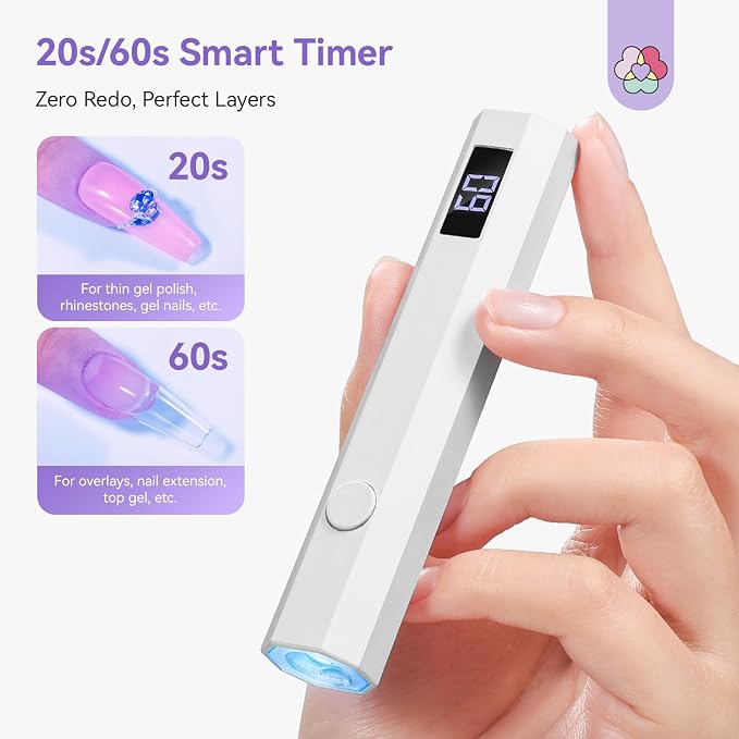 SAVILAND U V Light for Nails Professional Gel Lamp with Stand & LCD Timer | 200mAh rechargeable, Hand-Free design, 20s/60s countdown, Handheld use, Salon grade, Home DIY manicure decoration