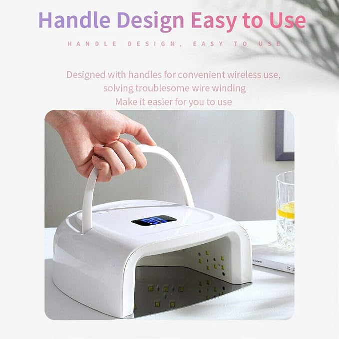 60W Rechargeable UV LED Nail Lamp, Faster Wireless Nail Dryer Gel Light | 42 Beads & Portable Handle, Professional Curing Lamp for Fingernail and Toenail (White)