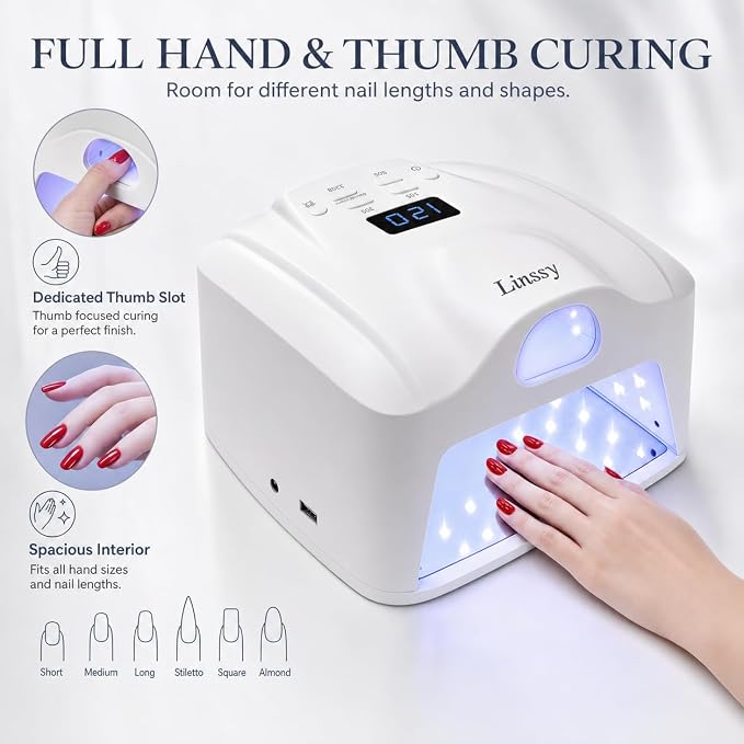 Dual Ports UV LED Nail Lamp for Gel Nails,72W Gel Lamp with Thumb Beads | Professional Nail Lamp,78 UV/LED Beads, Auto Sensor, 4 Timers, LED Display, Plug-In Power, USB Output, Salon Home, ComeUV L8
