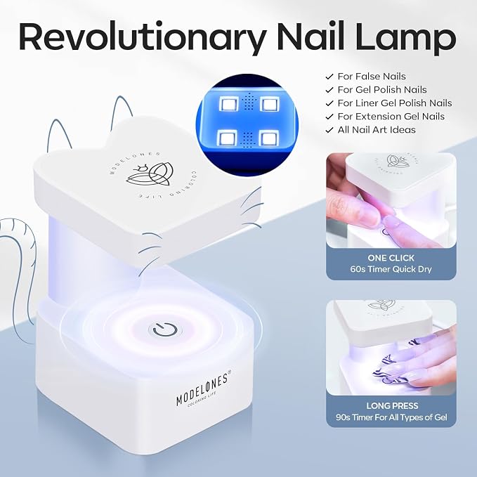 modelones X Nail Gel Kit Medium Almond, 9-in-One Nail Glue with UV Light | 216Pcs 12Sizes Pre-Etched Press ons Fake Acrylic Extension Kit DIY Salon Gift