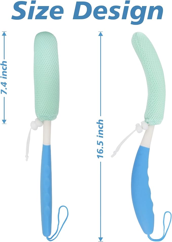 Shower Back Body Brush with Long Handle，15.35"Back Scrubber for Men & Women | Body Brush for Bath with Anti Slip Long Handle,Exfoliating Mesh Sponge Body Scrubber, Removable Curved Back Scrub Brush