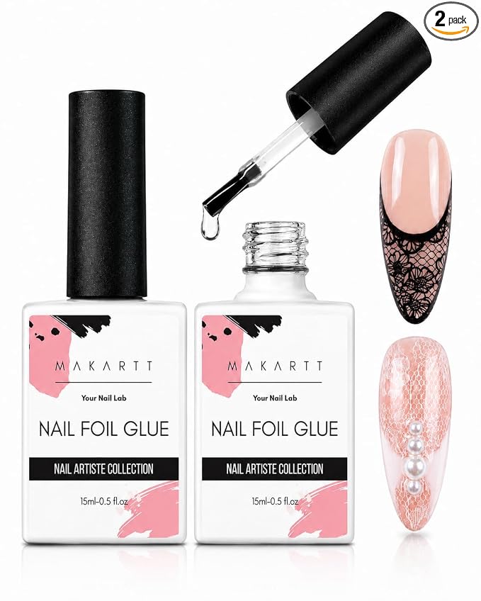 Makartt Nail Foil Glue Transfer Gel for Nail Art Stickers 2Pcs 15ML | Strong Adhesion Foil Transfer Gel, Soak-Off Nail Foil Set, Gel Nail Glue Manicure Salon DIY UV Lamp Required