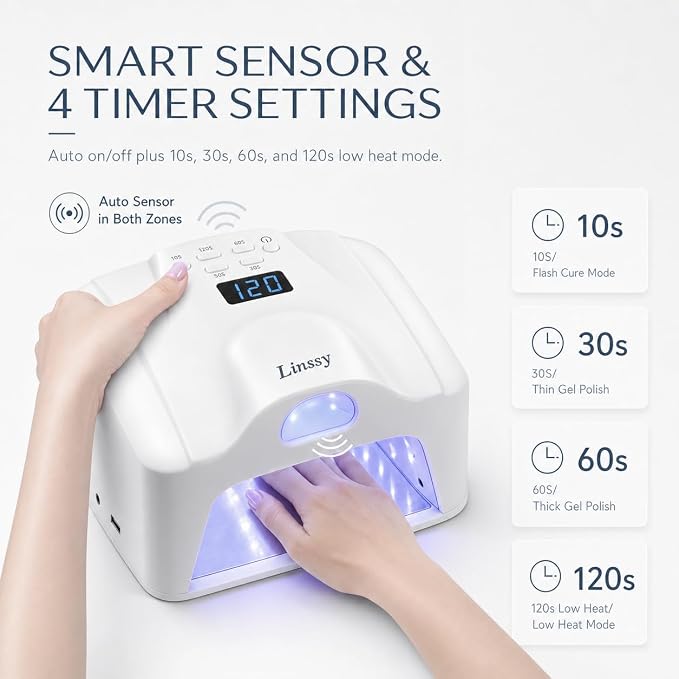 Dual Ports UV LED Nail Lamp for Gel Nails,72W Gel Lamp with Thumb Beads | Professional Nail Lamp,78 UV/LED Beads, Auto Sensor, 4 Timers, LED Display, Plug-In Power, USB Output, Salon Home, ComeUV L8