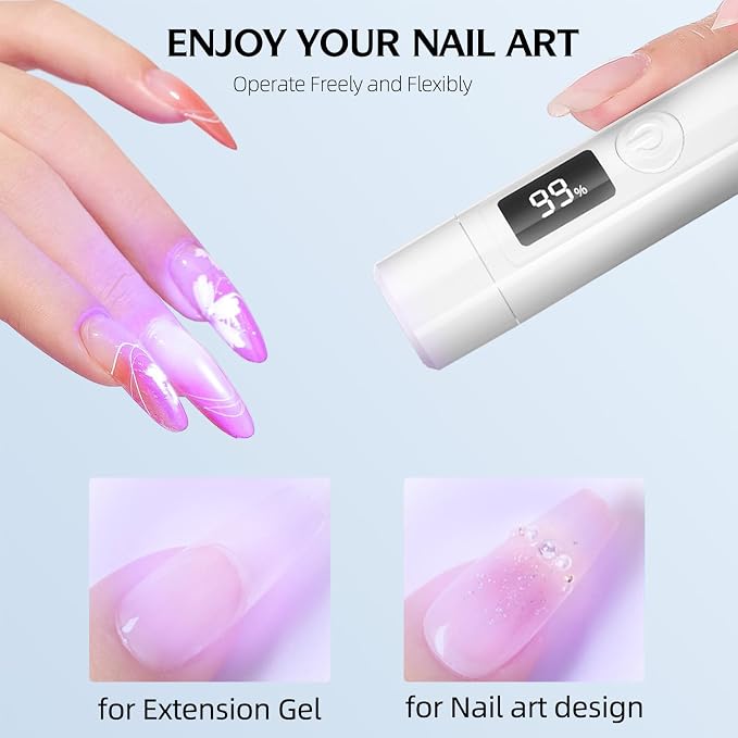 Handheld UV Light with Nail Stamper Head Silicone Stamper | 3W Portable LED Nail Lamp, Wireless Rechargeable USB Nail Dryer, lcd display screen for Fast Curing Home DIY Manicure