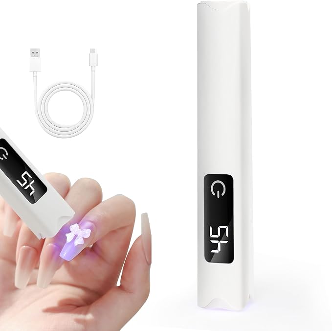 qunzhao Mini Nail Lamp for Gel Nails, Flash Cure for Press-On Nails, Rechargeable UV LED Light, Portable Nail Dryer with Timer for Quick Fix & Travel, White