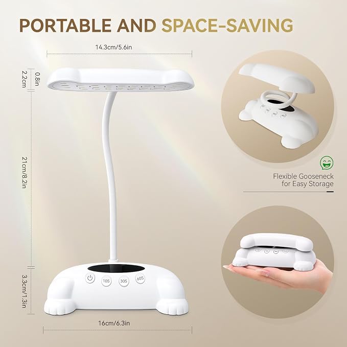 AORAEM UV Nail Lamp for Gel Polish with Auto Sensor & 3 Timers, White | 48W LED Nail Light, Rechargeable Gooseneck Flash Cure Nail Lamp for Salon Home DIY Use