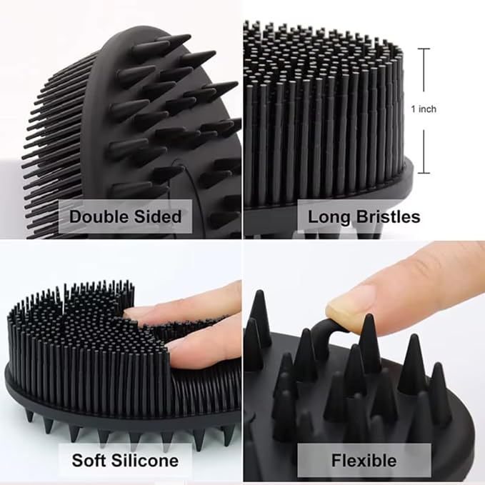 All-in-One Exfoliating Shower Brush – Gentle Silicone Loofah for Sensitive Skin with Dual-Purpose Scalp Massage for Spa-Quality Showers Daily (1pck) - Black