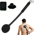 Back Silicone Rubber for Shower|Curved Long Handle Body Brush|Dual-Sided Firm Exfoliating&Soft Bristles |Silicone face Scrubber (Black face Brush and Back Scrubber Set)