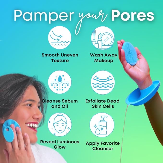 Beauty Gift Set - Silicone Spa Kit for Face & Body (Sky Blue) | Includes Water Catching Wristbands, Body Scrubber, Face Buffer, & Scalp Exfoliator, Trendy Self-Care Gift for Teens & Women