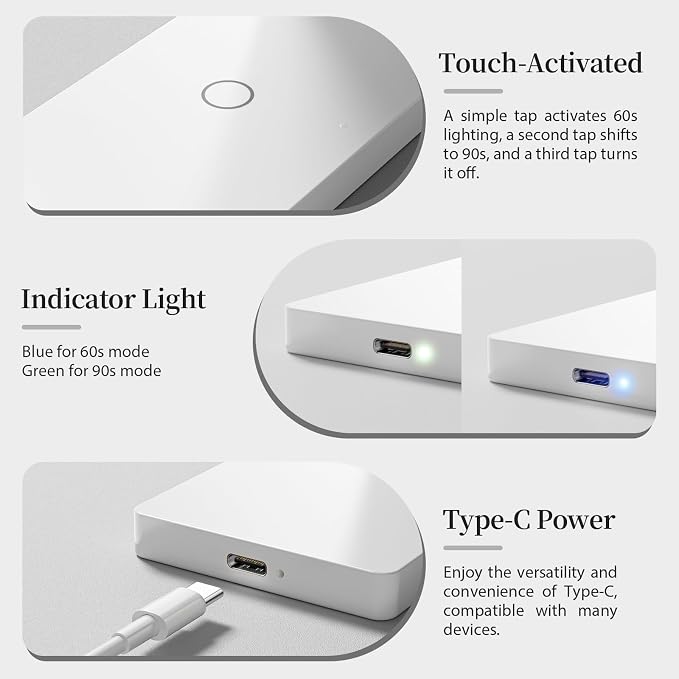 UV Nail Lamp UV Light for Nails - 18W Fast Curing LED, Suitable for All Gel Polishes, Dual Timing, Type-C Connectivity, Ideal for Professional and Home Manicures