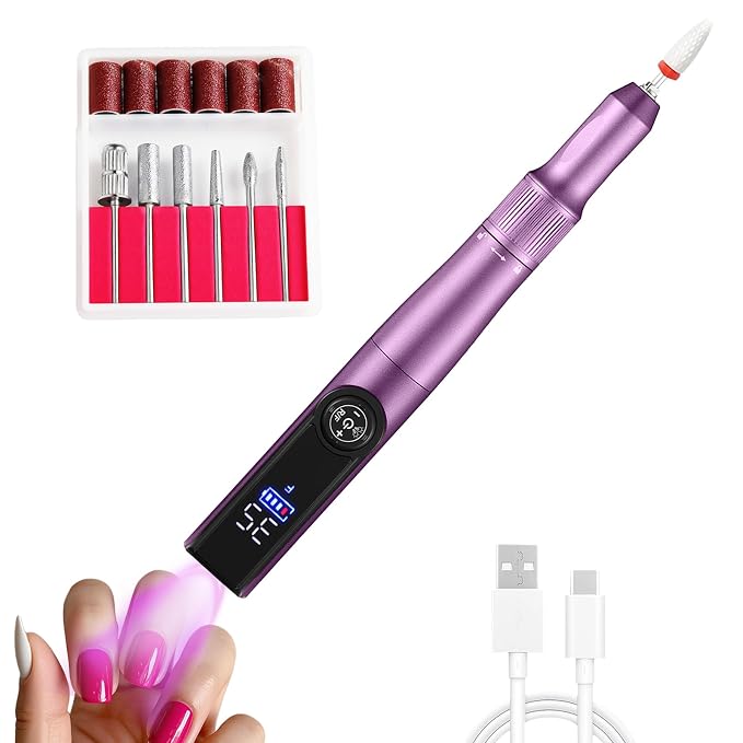 Electric Nail Drill Rechargeable Professional,2 in 1 Nail Grinder & UV Lamp Combo,35000 RPM,Portable Cordless Nail File Machine for Acrylic Nails,Gel Polishing,Shaping Nails,Manicure Art Tools
