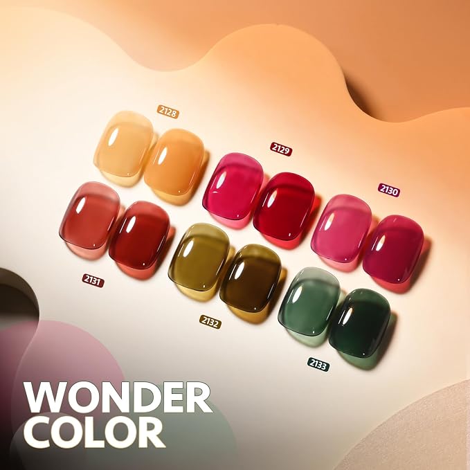 GAOY Jelly Gel Nail Polish Set, 6 Colors Red Green Brown Yellow Pink UV Gel | Layer with Cat Eye, Buildable Color, UV Lamp Required, Easy to Apply, Long Lasting, Christmas Nails, Gift for Women