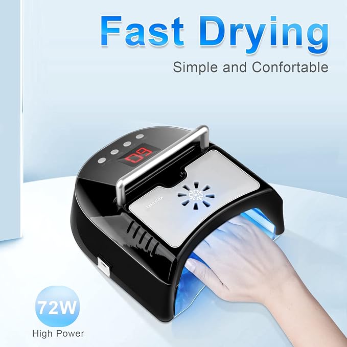 72W Professional UV Led Nail Lamp,Cordless Nail Curing Light for Gel Nails with Fan, IMENE Rechargeable Nail Dryer with Portable Handle Perfect for Salon Home Nail Art(Black)