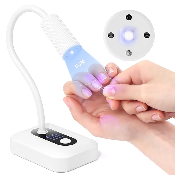 SAVILAND Smart Sensor UV Nail Lamp: Gooseneck 12W UV Light for Gel Nails 3S Flash Cure Light 3 Timer 360° Adjustable Rechargeable 6H Battery Life LED Display Flash Cure Lamp