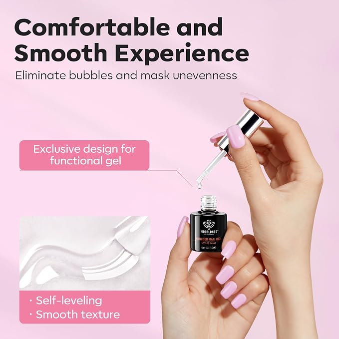 modelones Builder Nail Gel, 2 Pcs Clear and Baby Pink Builder Base Coat | Nail Polish, 8-in-One Rubber Base Gel Polish Pastel Pink Color Strengthener Apex Building Extension LED Lamp Cured 10ml