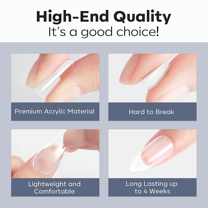 Modelones Almond Nail Tips 510pcs Medium Clear Soft Fake Press On Nails Tip | Pre Etched Half Matte Full Cover Clear Acrylic Gel False Press on Extension