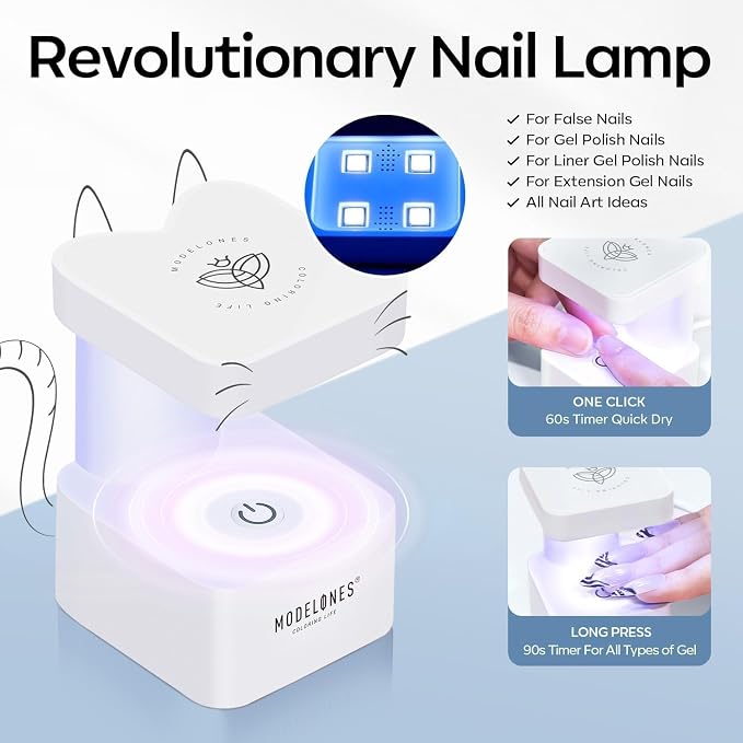 modelones X Nail Gel Kit, 9-in-One Glue Prep Dehydrator & Portable Led Lamp | 15Sizes Gel Nail Tips Short Square 510Pcs Pre-shaped Square Press On Extension Kit DIY Salon Home Gift for Women