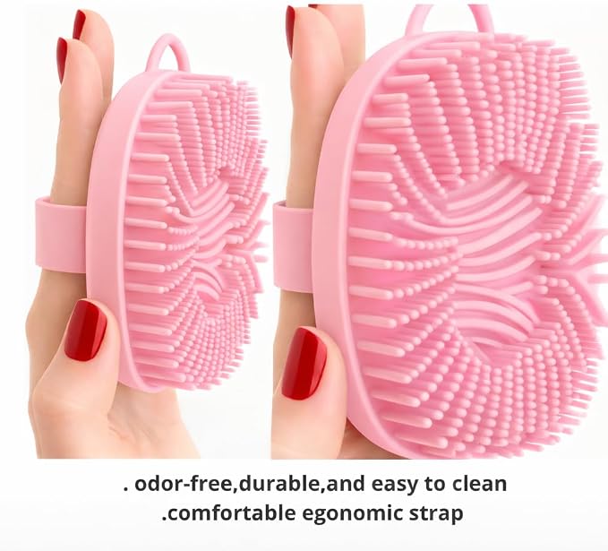 Hygienic Silicone Body Scrubber, Exfoliating Body Scrubber for Sensitive Skin, Eco Friendly Shower Scrubber for Body, Silicone Body Brush for Showering (Pink)