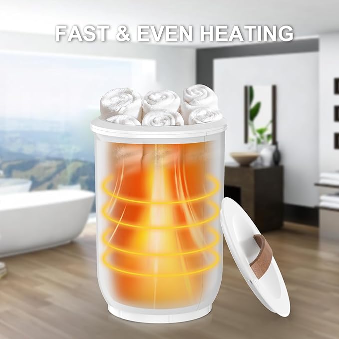 FLYHIT Large Towel Warmer for Bathroom - Heated Towel Warmers Bucket, Wood Handle, Auto Shut Off, Fits Up to Two 40"X70" Oversized Towels, Bathrobes, Blankets, for Mother's Gifts, White