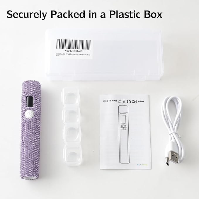 Handheld UV Nail Lamp with Sparkly Rhinestones Violet | 3W Portable LED Nail Lamp, Wireless Rechargeable USB Nail Dryer with Silicone Stamper, LCD Display, for Home DIY Manicures