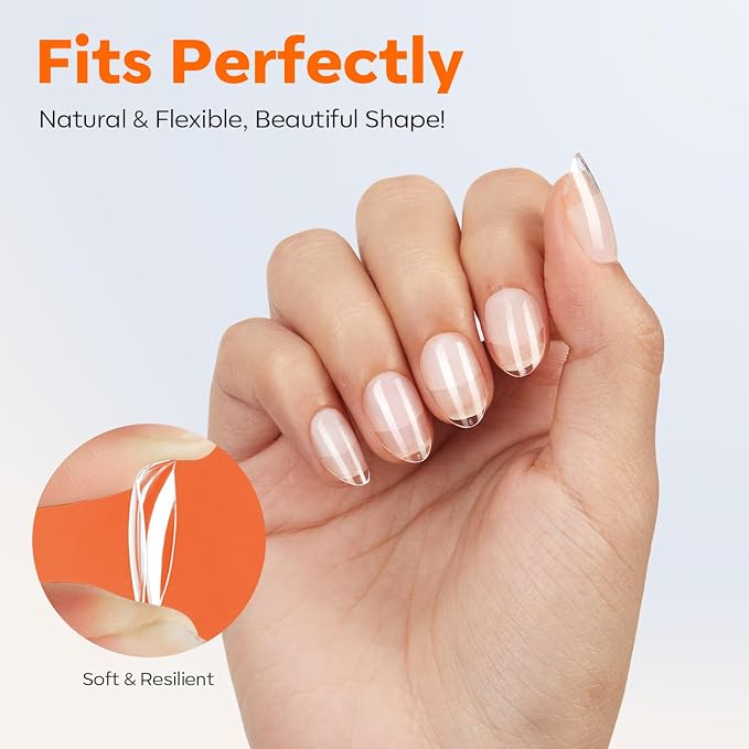 Modelones Extra Short Almond Nail Tips Pre-shaped Gel Soft Fake Nails False | Acrylic Clear Full Cover Press on Extension Kit Gel Manicure DIY at Home 216PCS 12Sizes