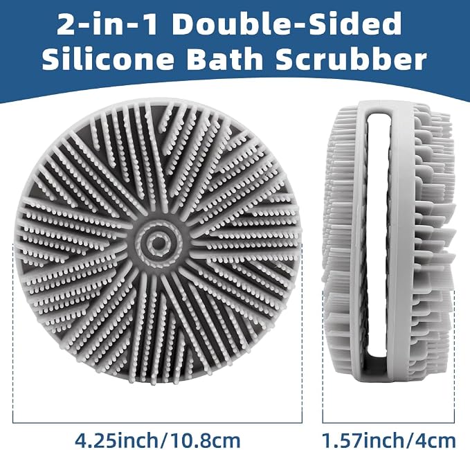 Silicone Body Scrubber, 2pcs Dual-Sided Silicone Loofah 2-in-1 Silicones Shower Scrubbers Exfoliating Body Scrubber for Women Men Soft Silicones Bath Shower Brush for All Skin Lather Well (Pink&Gray)